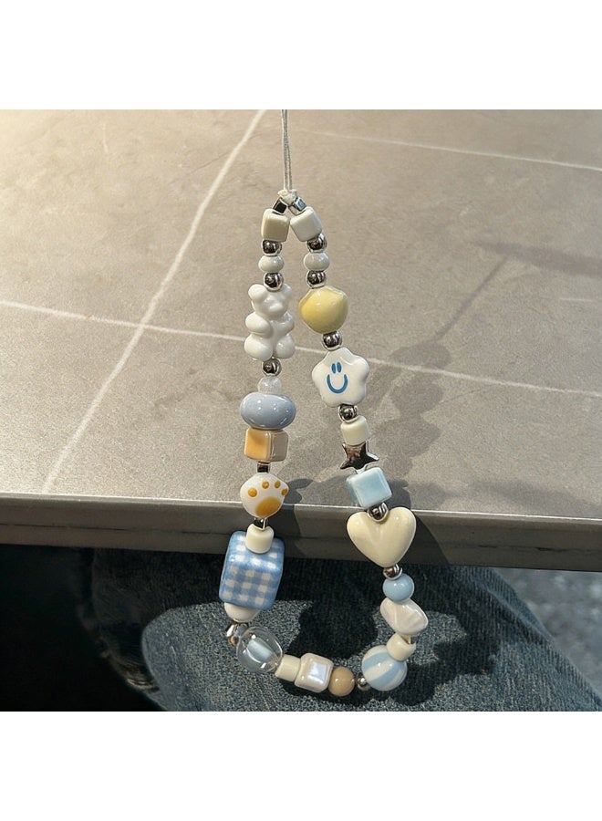 Nova future Kawaii Beaded Pearl Phone Charms Strap Cute White Cloud Cat Paw Cell Phone Lanyard Wrist Strap - Image 5